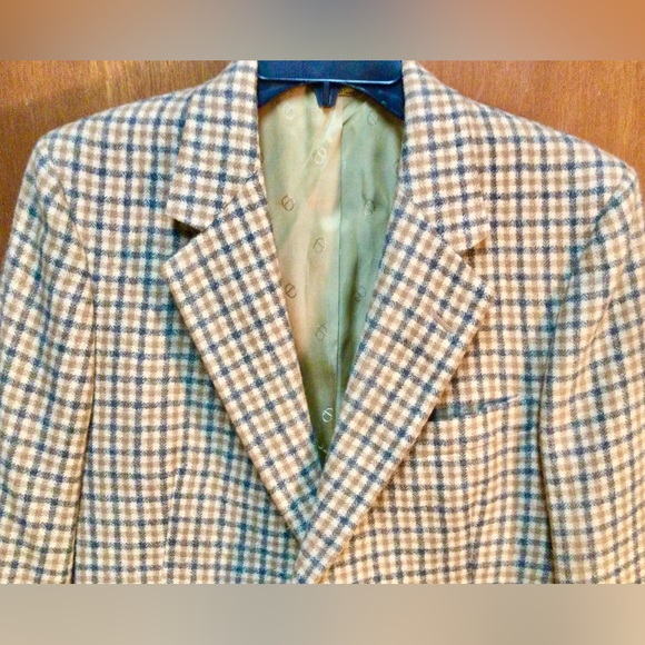 Vintage Christian Dior 1970s Mens Plaid Virgin Wool Blazer Tan Jacket SingleVent - Picture 8 of 16